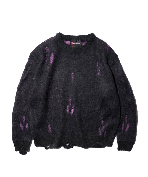 TOWNCRAFT(タウンクラフト)の「TOWNCRAFT / タウンクラフト DAMAGED SOLID SHAGGY CREW SWEATER ダメージ加工(ニット/セーター・メンズ・ブラック×ブラック/ブラック/マスタード/グリーン・MEDIUM/LARGE)」の2枚目の写真