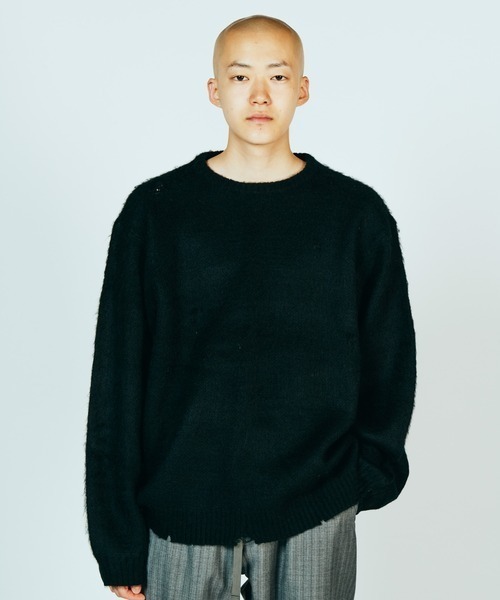 TOWNCRAFT(タウンクラフト)の「TOWNCRAFT / タウンクラフト DAMAGED SOLID SHAGGY CREW SWEATER ダメージ加工(ニット/セーター・メンズ・ブラック×ブラック/ブラック/マスタード/グリーン・MEDIUM/LARGE)」の5枚目の写真