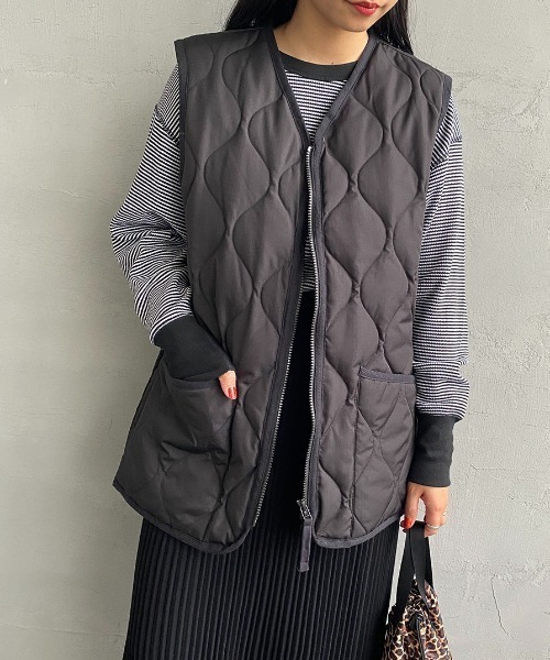 TAION（タイオン）の「【WEB限定】[TAION/タイオン] MILITARY Vネック キルティングダウンベスト（ダウンベスト・レディース・オリーブ/ブラック/モカ・M/XL/L）」の14枚目の写真