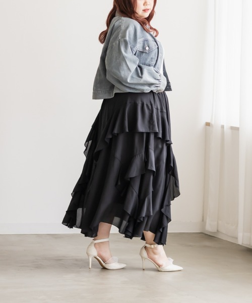 CLETTE(クレット)の「CLETTEオリジナルラッフルロングスカート(スカート・レディース・グレイッシュベージュ/ブラック/オフホワイト・LL/4L/3L)」の10枚目の写真