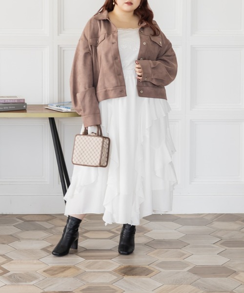 CLETTE(クレット)の「CLETTEオリジナルラッフルロングスカート(スカート・レディース・グレイッシュベージュ/ブラック/オフホワイト・LL/4L/3L)」の6枚目の写真