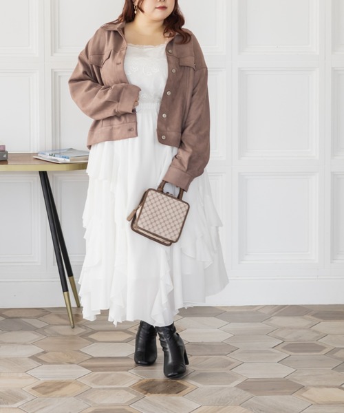 CLETTE(クレット)の「CLETTEオリジナルラッフルロングスカート(スカート・レディース・グレイッシュベージュ/ブラック/オフホワイト・LL/4L/3L)」の7枚目の写真