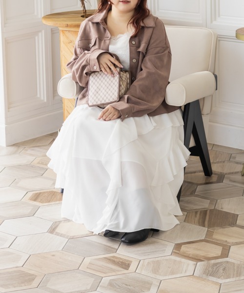 CLETTE(クレット)の「CLETTEオリジナルラッフルロングスカート(スカート・レディース・グレイッシュベージュ/ブラック/オフホワイト・LL/4L/3L)」の8枚目の写真