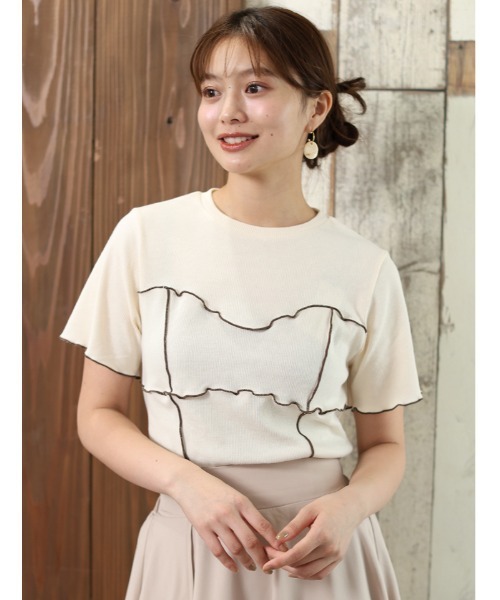 fifth(フィフス)の「カットリブ配色メロープルオーバー(Tシャツ/カットソー・レディース・アイボリー/ブラック・M)」の2枚目の写真