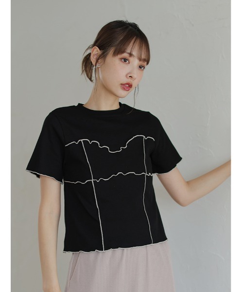 fifth(フィフス)の「カットリブ配色メロープルオーバー(Tシャツ/カットソー・レディース・アイボリー/ブラック・M)」の1枚目の写真