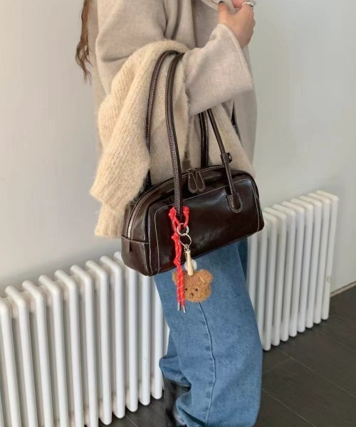 H.TOKYO（エイチトウキョウ）の「レザー調ミニボストンバッグ（ハンドバッグ・レディース・ベージュ/ライトブラウン/ブラック・FREE）」の2枚目の写真