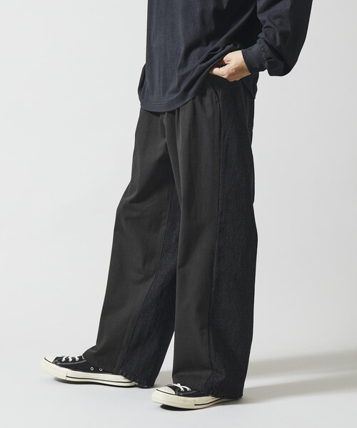 Firsthand（ファーストハンド）の「Firsthand/ファーストハンド チノデニム ドッキングパンツ / ワイドストレートパンツ（チノパンツ・メンズ・ベージュ/ブラック・MEDIUM/LARGE）」の2枚目の写真