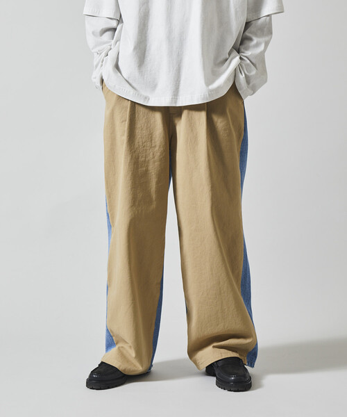 Firsthand（ファーストハンド）の「Firsthand/ファーストハンド チノデニム ドッキングパンツ / ワイドストレートパンツ（チノパンツ・メンズ・ベージュ/ブラック・MEDIUM/LARGE）」の3枚目の写真