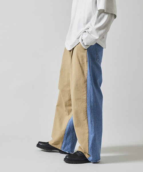 Firsthand（ファーストハンド）の「Firsthand/ファーストハンド チノデニム ドッキングパンツ / ワイドストレートパンツ（チノパンツ・メンズ・ベージュ/ブラック・MEDIUM/LARGE）」の5枚目の写真