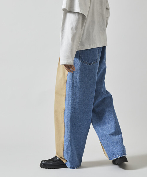 Firsthand（ファーストハンド）の「Firsthand/ファーストハンド チノデニム ドッキングパンツ / ワイドストレートパンツ（チノパンツ・メンズ・ベージュ/ブラック・MEDIUM/LARGE）」の6枚目の写真