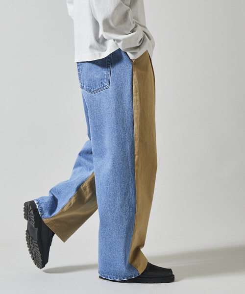 Firsthand（ファーストハンド）の「Firsthand/ファーストハンド チノデニム ドッキングパンツ / ワイドストレートパンツ（チノパンツ・メンズ・ベージュ/ブラック・MEDIUM/LARGE）」の8枚目の写真