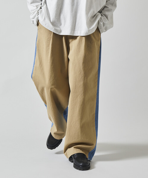 Firsthand（ファーストハンド）の「Firsthand/ファーストハンド チノデニム ドッキングパンツ / ワイドストレートパンツ（チノパンツ・メンズ・ベージュ/ブラック・MEDIUM/LARGE）」の9枚目の写真