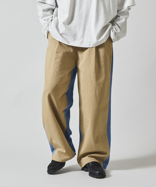 Firsthand（ファーストハンド）の「Firsthand/ファーストハンド チノデニム ドッキングパンツ / ワイドストレートパンツ（チノパンツ・メンズ・ベージュ/ブラック・MEDIUM/LARGE）」の10枚目の写真