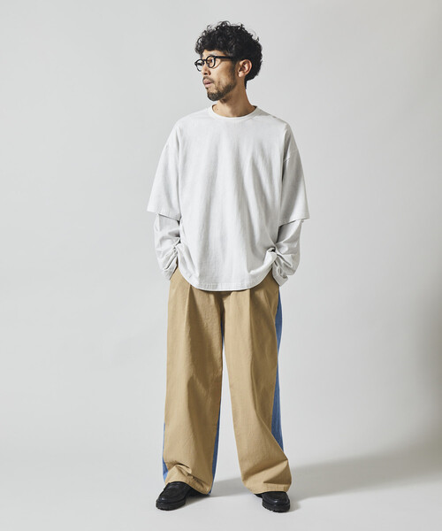 Firsthand（ファーストハンド）の「Firsthand/ファーストハンド チノデニム ドッキングパンツ / ワイドストレートパンツ（チノパンツ・メンズ・ベージュ/ブラック・MEDIUM/LARGE）」の12枚目の写真