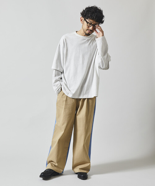 Firsthand（ファーストハンド）の「Firsthand/ファーストハンド チノデニム ドッキングパンツ / ワイドストレートパンツ（チノパンツ・メンズ・ベージュ/ブラック・MEDIUM/LARGE）」の13枚目の写真