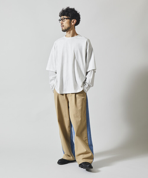 Firsthand（ファーストハンド）の「Firsthand/ファーストハンド チノデニム ドッキングパンツ / ワイドストレートパンツ（チノパンツ・メンズ・ベージュ/ブラック・MEDIUM/LARGE）」の14枚目の写真