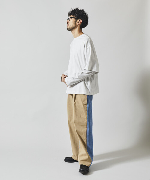 Firsthand（ファーストハンド）の「Firsthand/ファーストハンド チノデニム ドッキングパンツ / ワイドストレートパンツ（チノパンツ・メンズ・ベージュ/ブラック・MEDIUM/LARGE）」の15枚目の写真