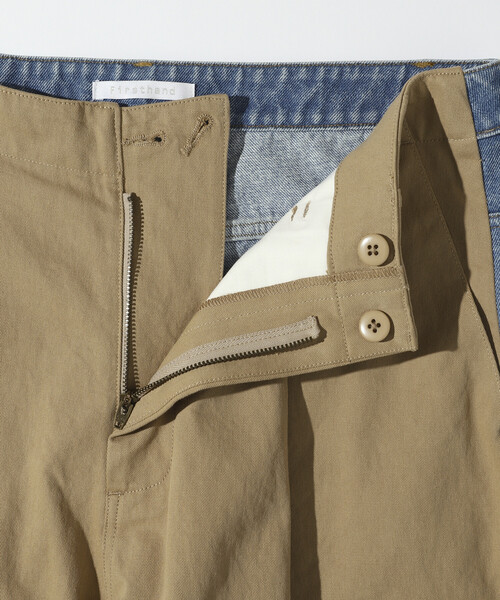 Firsthand（ファーストハンド）の「Firsthand/ファーストハンド チノデニム ドッキングパンツ / ワイドストレートパンツ（チノパンツ・メンズ・ベージュ/ブラック・MEDIUM/LARGE）」の22枚目の写真