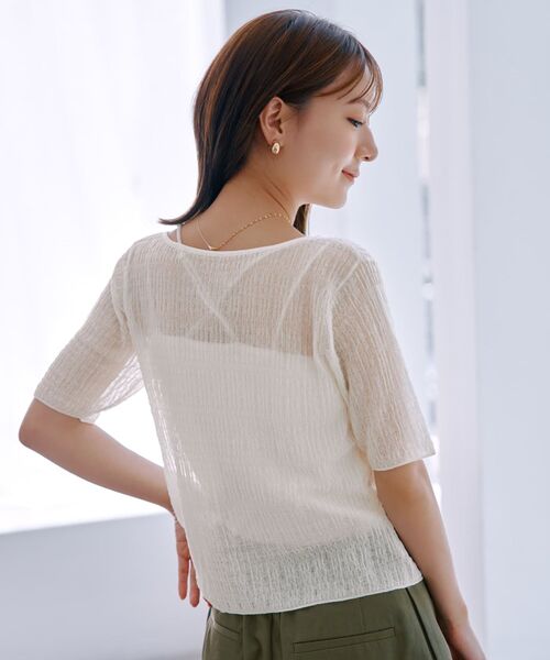 COHINA（コヒナ）の「シアーリップルニットトップス 【低身長・小柄女性】（ニット/セーター・レディース・ホワイト/グリーン/ベージュ/ネイビー・ONE SIZE）」の20枚目の写真
