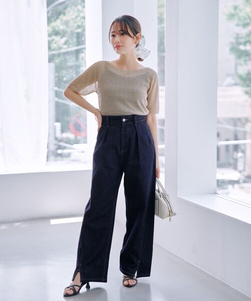 COHINA（コヒナ）の「シアーリップルニットトップス 【低身長・小柄女性】（ニット/セーター・レディース・ホワイト/グリーン/ベージュ/ネイビー・ONE SIZE）」の16枚目の写真