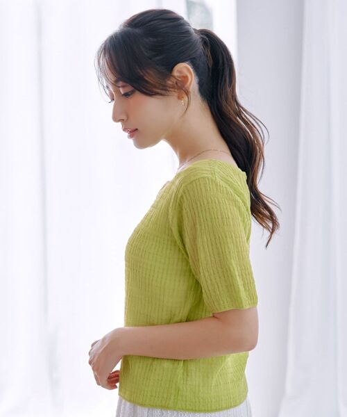 COHINA（コヒナ）の「シアーリップルニットトップス 【低身長・小柄女性】（ニット/セーター・レディース・ホワイト/グリーン/ベージュ/ネイビー・ONE SIZE）」の14枚目の写真