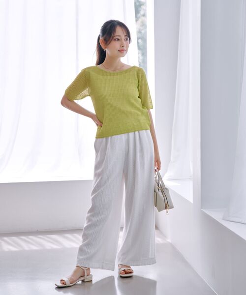 COHINA（コヒナ）の「シアーリップルニットトップス 【低身長・小柄女性】（ニット/セーター・レディース・ホワイト/グリーン/ベージュ/ネイビー・ONE SIZE）」の13枚目の写真