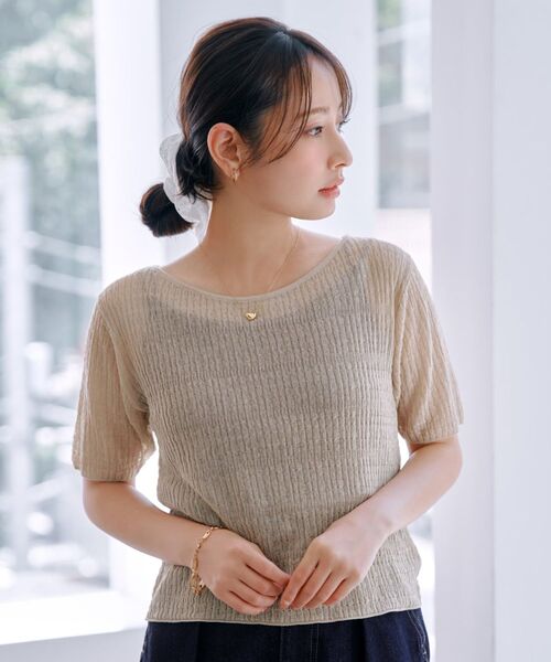 COHINA（コヒナ）の「シアーリップルニットトップス 【低身長・小柄女性】（ニット/セーター・レディース・ホワイト/グリーン/ベージュ/ネイビー・ONE SIZE）」の22枚目の写真