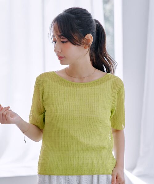 COHINA（コヒナ）の「シアーリップルニットトップス 【低身長・小柄女性】（ニット/セーター・レディース・ホワイト/グリーン/ベージュ/ネイビー・ONE SIZE）」の21枚目の写真