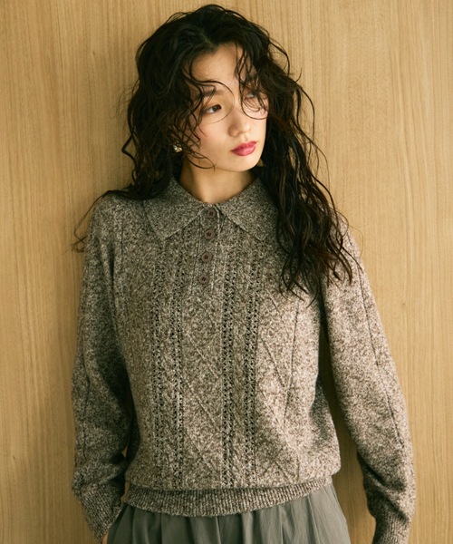 セール】Mixed melange polo knit / ミックスメランジポロニット