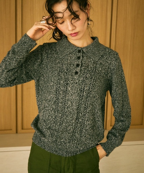 Mixed melange polo knit / ミックスメランジポロニット（ニット