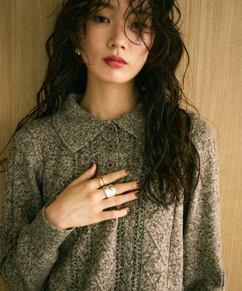 Lutim by u(ルチバイユー)の「Mixed melange polo knit / ミックスメランジポロニット(ニット/セーター・レディース・ブラウン/グレー/ベージュ・FREE)」の5枚目の写真