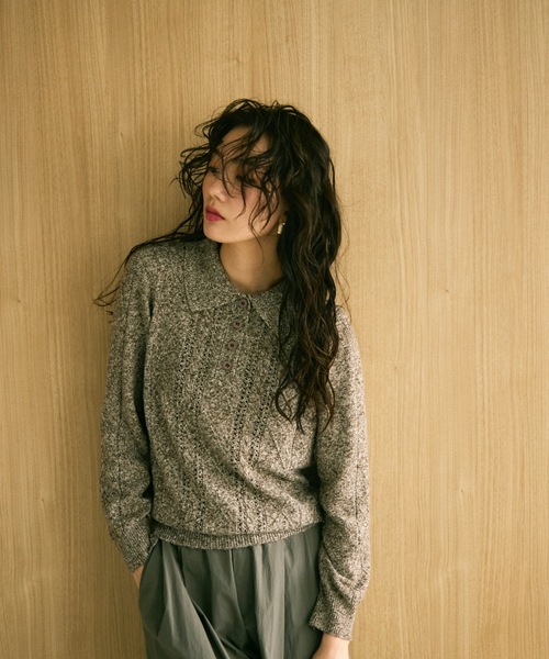 Lutim by u(ルチバイユー)の「Mixed melange polo knit / ミックスメランジポロニット(ニット/セーター・レディース・ブラウン/グレー/ベージュ・FREE)」の9枚目の写真