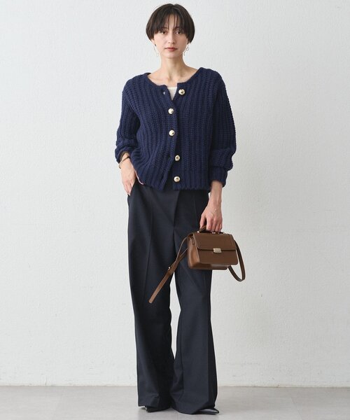 ラウンジドレス　ゴールドボタンニットカーデ　ネイビー ゴールドボタンニットカーデ（ニット/セーター）｜LOUNGEDRESS