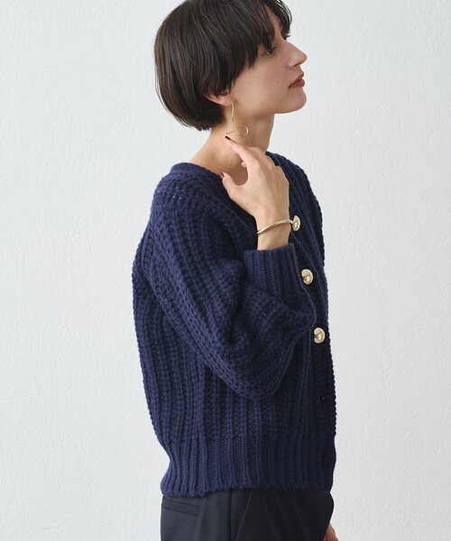 ラウンジドレス　ゴールドボタンニットカーデ　ネイビー ゴールドボタンニットカーデ（ニット/セーター）｜LOUNGEDRESS