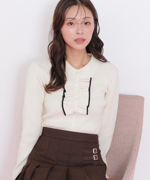 JILL by JILL STUART（ジルバイジルスチュアート）の「◇フロントフリルニット（ニット/セーター・レディース・ホワイト/ネイビー/ブラック・FREE）」の2枚目の写真