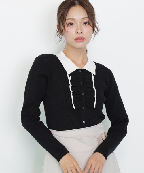 JILL by JILL STUART（ジルバイジルスチュアート）の「◇フロントフリルニット（ニット/セーター・レディース・ホワイト/ネイビー/ブラック・FREE）」の4枚目の写真