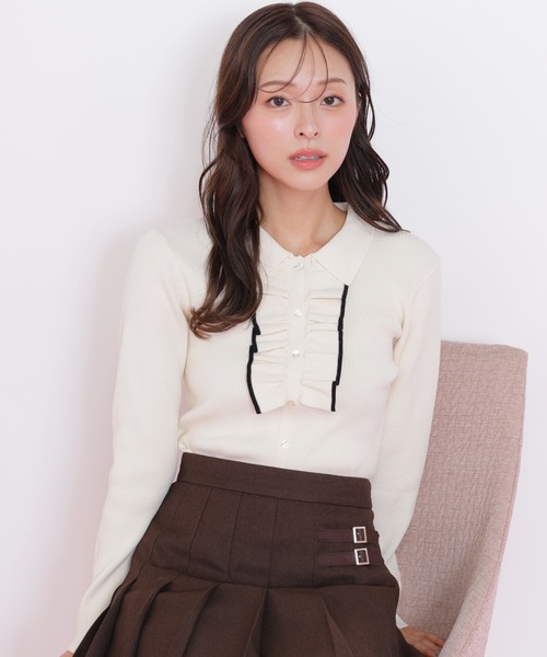 JILL by JILL STUART（ジルバイジルスチュアート）の「◇フロントフリルニット（ニット/セーター・レディース・ホワイト/ネイビー/ブラック・FREE）」の5枚目の写真