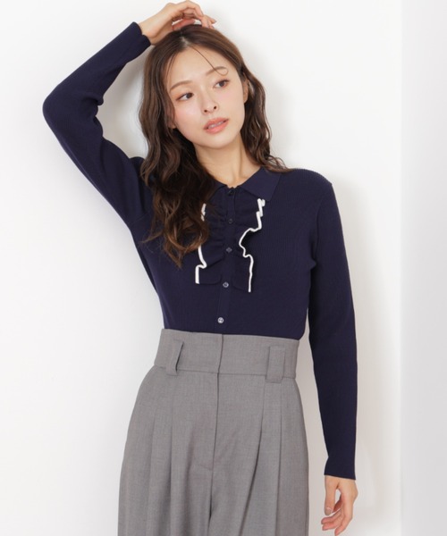 JILL by JILL STUART（ジルバイジルスチュアート）の「◇フロントフリルニット（ニット/セーター・レディース・ホワイト/ネイビー/ブラック・FREE）」の22枚目の写真