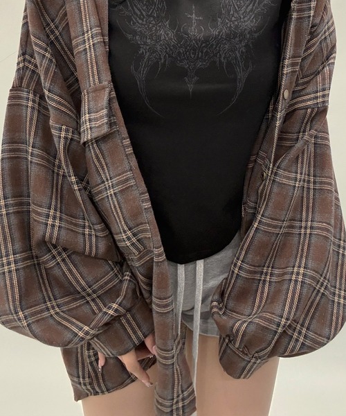 ユニセックスY2Kスタイルビッグシルエットチェックシャツ（シャツ