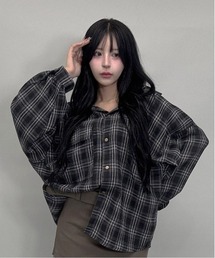 FOLLOWIN | ユニセックスY2Kスタイルビッグシルエットチェックシャツ(シャツ/ブラウス)