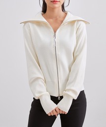 ビッグカラー ステッチ ダブルジップ ニット トップス