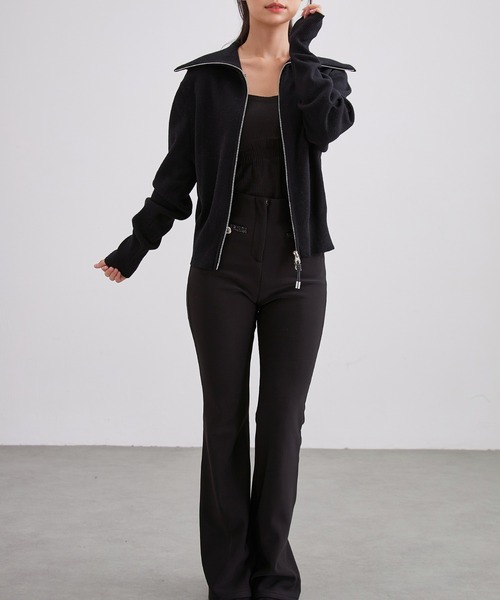 Lace Ladies(レースレディース)の「ビッグカラー ステッチ ダブルジップ ニット トップス(カーディガン/ボレロ・レディース・ブラック/アイボリー/ダークグレー・FREE)」の13枚目の写真