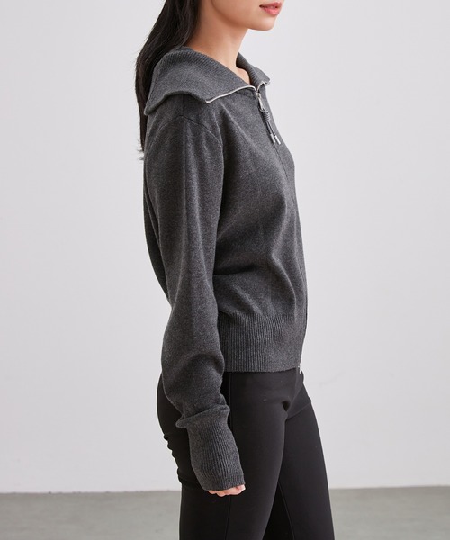 Lace Ladies(レースレディース)の「ビッグカラー ステッチ ダブルジップ ニット トップス(カーディガン/ボレロ・レディース・ブラック/アイボリー/ダークグレー・FREE)」の20枚目の写真