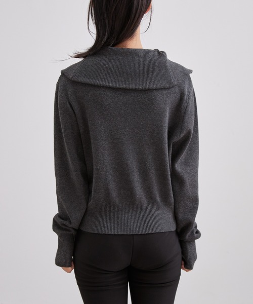 Lace Ladies(レースレディース)の「ビッグカラー ステッチ ダブルジップ ニット トップス(カーディガン/ボレロ・レディース・ブラック/アイボリー/ダークグレー・FREE)」の22枚目の写真