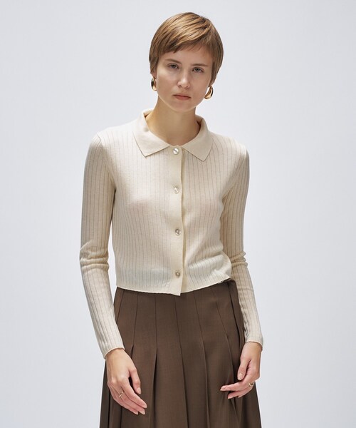 【手洗い可】シルクカシミヤ混ポロニットカーディガン