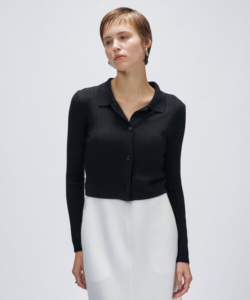 cloenc（クロエンス）の「【手洗い可】シルクカシミヤ混ポロニットカーディガン（カーディガン/ボレロ・レディース・ブラック系8/グレー系4/ホワイト系9/ブラウン系8・02）」の2枚目の写真