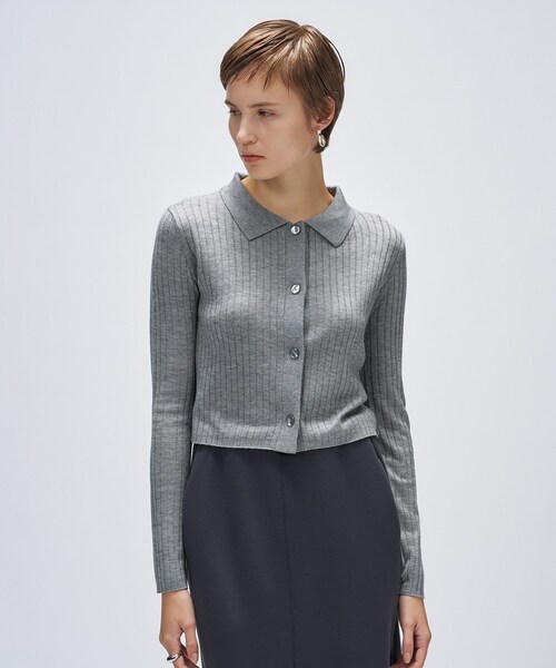 cloenc（クロエンス）の「【手洗い可】シルクカシミヤ混ポロニットカーディガン（カーディガン/ボレロ・レディース・ブラック系8/グレー系4/ホワイト系9/ブラウン系8・02）」の3枚目の写真