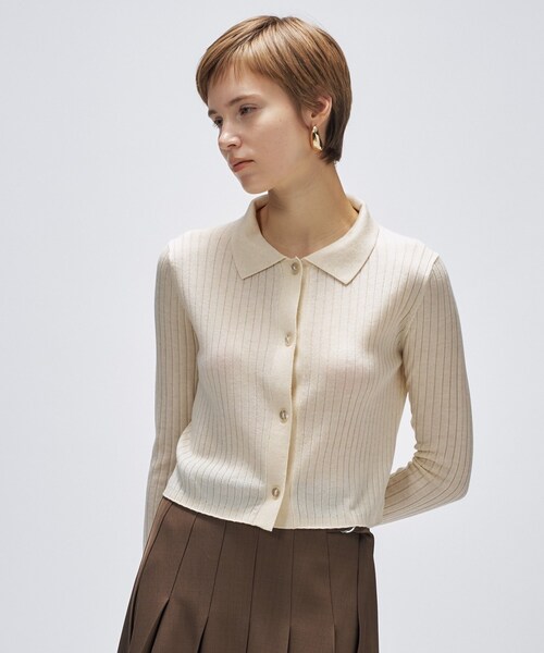 cloenc（クロエンス）の「【手洗い可】シルクカシミヤ混ポロニットカーディガン（カーディガン/ボレロ・レディース・ブラック系8/グレー系4/ホワイト系9/ブラウン系8・02）」の6枚目の写真