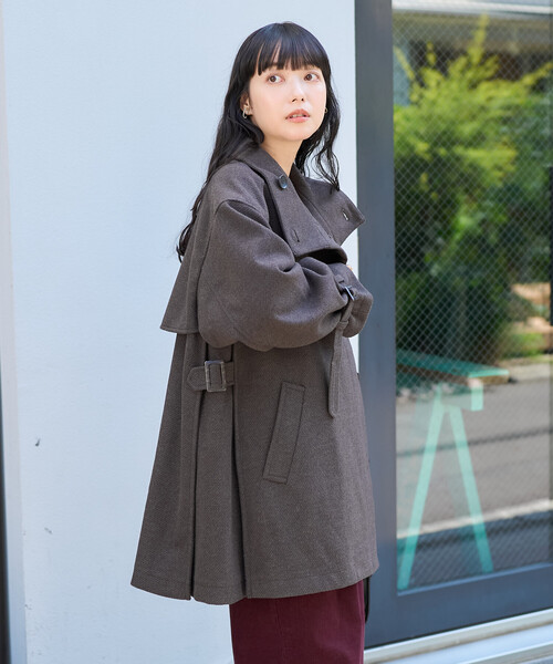 FREAK'S STORE(フリークスストア)の「ウーリー ハイネック テントラインミドルコート(ステンカラーコート・レディース・ブラック/ブラウン/キャメル/ネイビー・フリ-)」の2枚目の写真