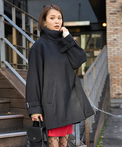 ウーリー ハイネック テントラインミドルコート（ステンカラーコート
